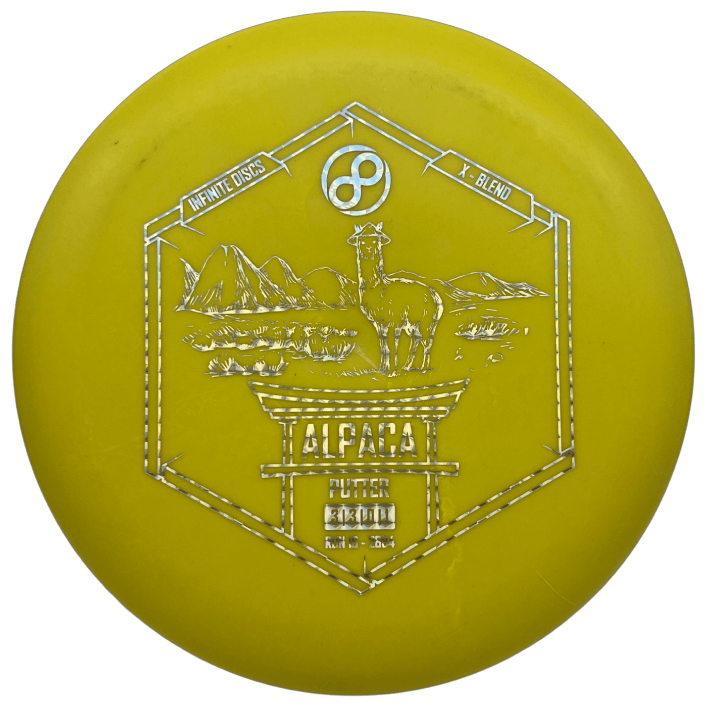 Infinite Putter Yellow - Silver shatter - 171g Infinite Discs Alpaca (X-Blend)